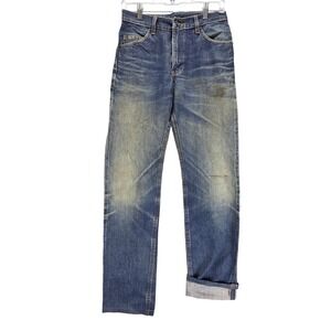 Selvedge‎ Jeans Mens Blue Whiskers Wallet Fade Blue Way Zip Fly Fits 26x32